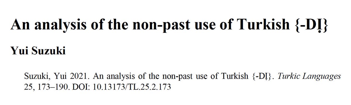 NoriNagaya's tweet photo. Join me in celebrating my grad student Yui Suzuki, who got her paper "An analysis of the non-past use of Turkish {-DI}" published in Turkic Languages. In this paper, she analyzes the non-past use of the past tense suffix {-DI}. She just received her own copy of the journal! https://t.co/CVL1J9o4K8
