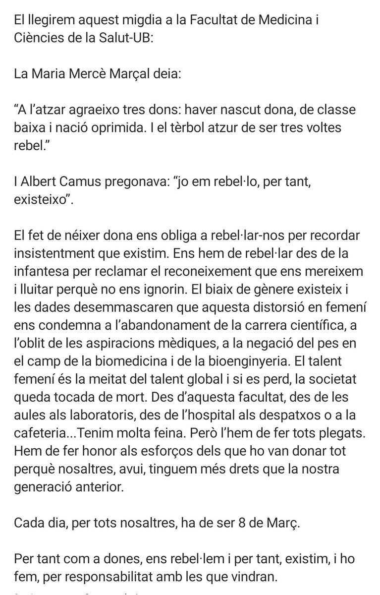 Cristina Malagelada (@crismalagelada) on Twitter photo Feliç 8 de Març! Avui al <a href="/CampusClinicUB/">Campus Clínic UB</a> llegirem aquest manifest des de la <a href="/ClinicSub/">Subcomissió d'Igualtat Campus Clínic</a> Feliç 8 de Març! Avui al <a href="/CampusClinicUB/">Campus Clínic UB</a> llegirem aquest manifest des de la <a href="/ClinicSub/">Subcomissió d'Igualtat Campus Clínic</a>