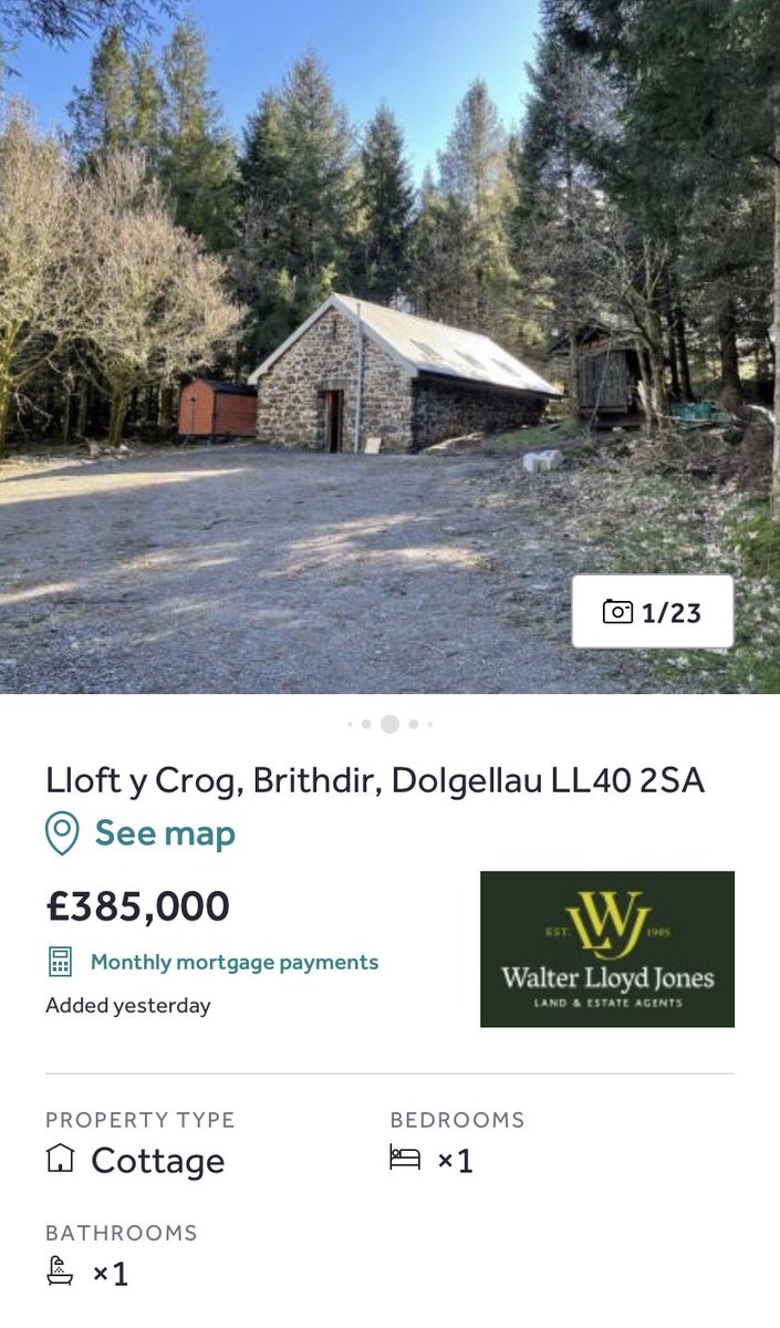 OwsWills's tweet photo. A £385,000 one-bed holiday shack in an area where the annual salary is barely £20,000 and the language of the home is Welsh.

⚠️ Second homes kill communities ⚠️

#HawliFywAdra 🏴󠁧󠁢󠁷󠁬󠁳󠁿 https://t.co/sjAR7DXGJ2