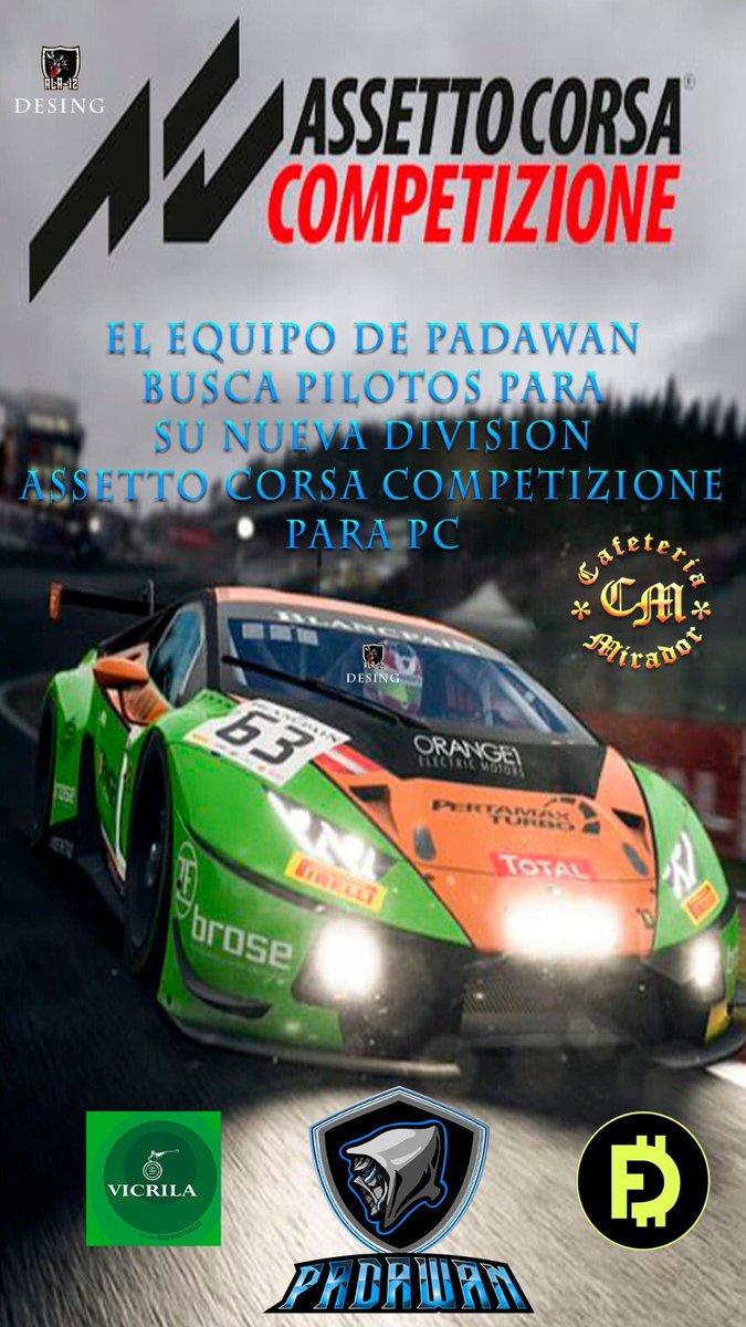 En Padawan abrimos horizontes… y hemos creado una seccion de #AssettoCorsaCompetizione para pc.
Si estás interesado en competir con nosotros… no lo dudes… contactanos por MD.
Y #quelafuerzateacompañe