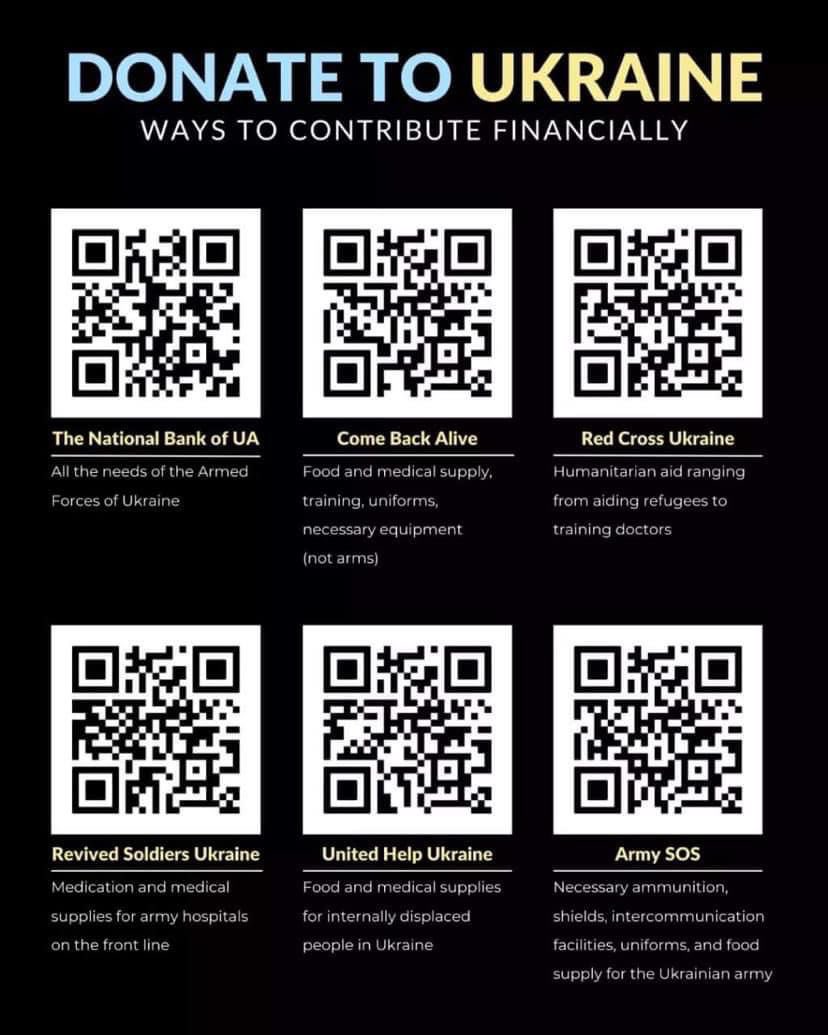 riikka_kevo's tweet photo. From the #FirstLadyofUkraine🇺🇦🌻’s page: If you want to help #Ukraine, you can donate quickly via https://t.co/psPX5E5yky or via these QR pics under ☺️ https://t.co/XtdUFUA3OV