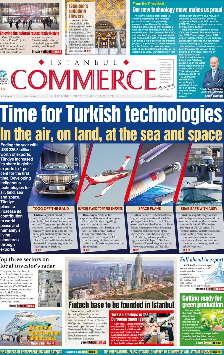 itohaber1885's tweet photo. Istanbul Commerce, 2022’nin ilk sayısında, Türkiye’nin hava, kara, deniz ve uzay alanında geliştirdiği özgün teknolojileri manşete taşıdı.

👉https://t.co/bT5legsPe5 https://t.co/74kwq8LTxL