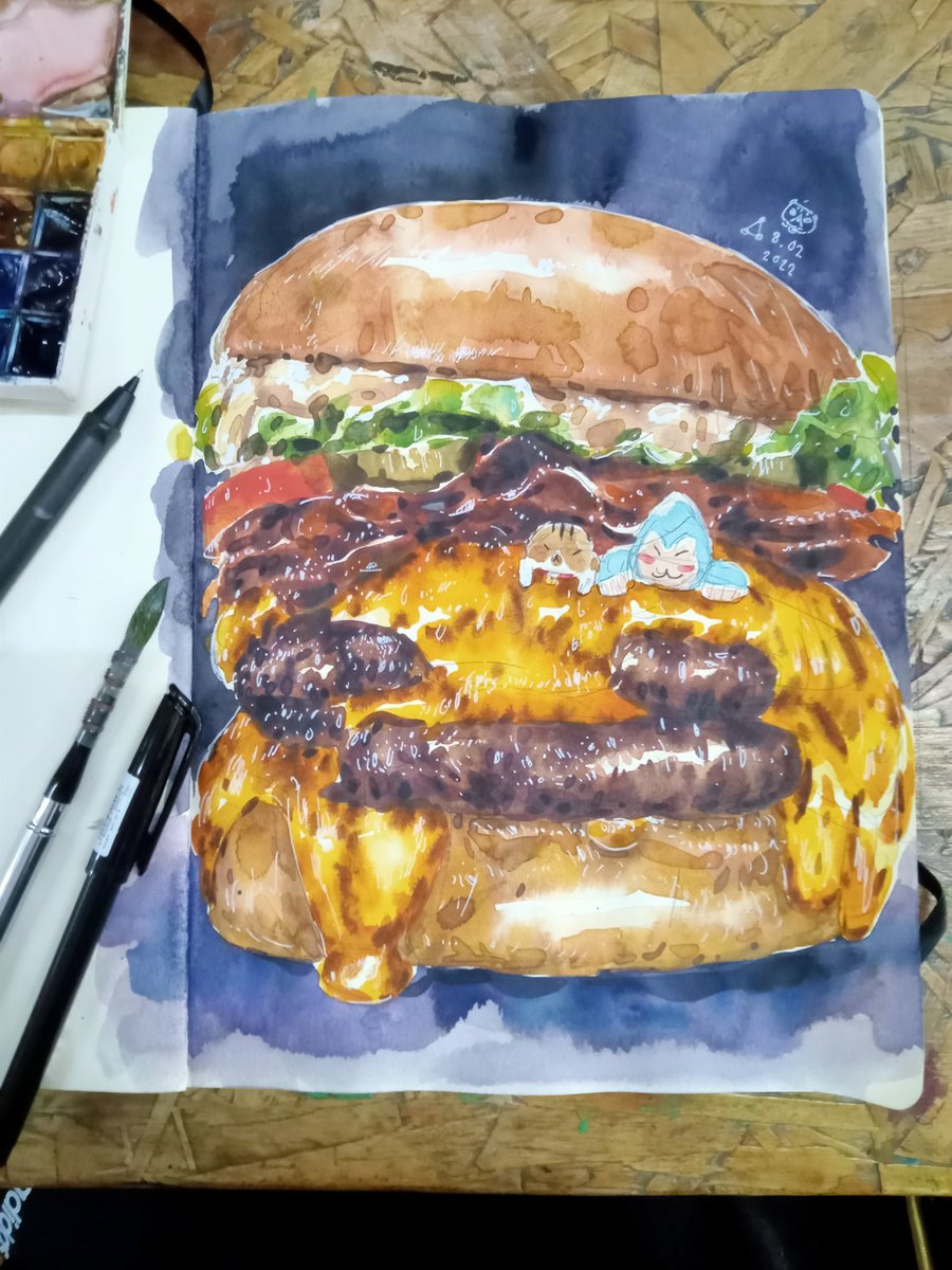 Big Beef Berger!!!

#zoopillustration 

#foodillustration 
#berger 
#watercolor 
#foodwatercolor