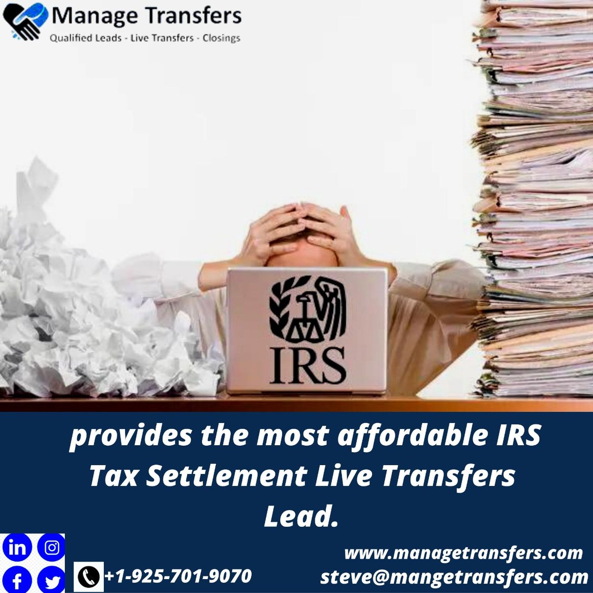 TransferManage's tweet photo. Provides the most affordable IRS Tax Settlement Live Transfers Lead
https://t.co/ntAObDgv9o
#IRSTAXSETTLEMENT #Livetransfer #LeadGeneration https://t.co/QaUqglcMDj