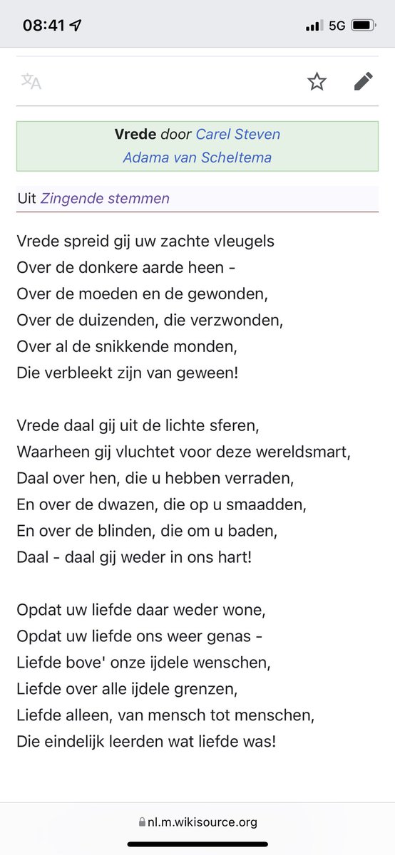 Prachtig gedicht vanochtend op #NPORadio4 voorgelezen door Margriet Vroomans @MVroomans : Vrede - uit de dichtbundel Zingende stemmen, van Carel Steven Adama van Scheltema