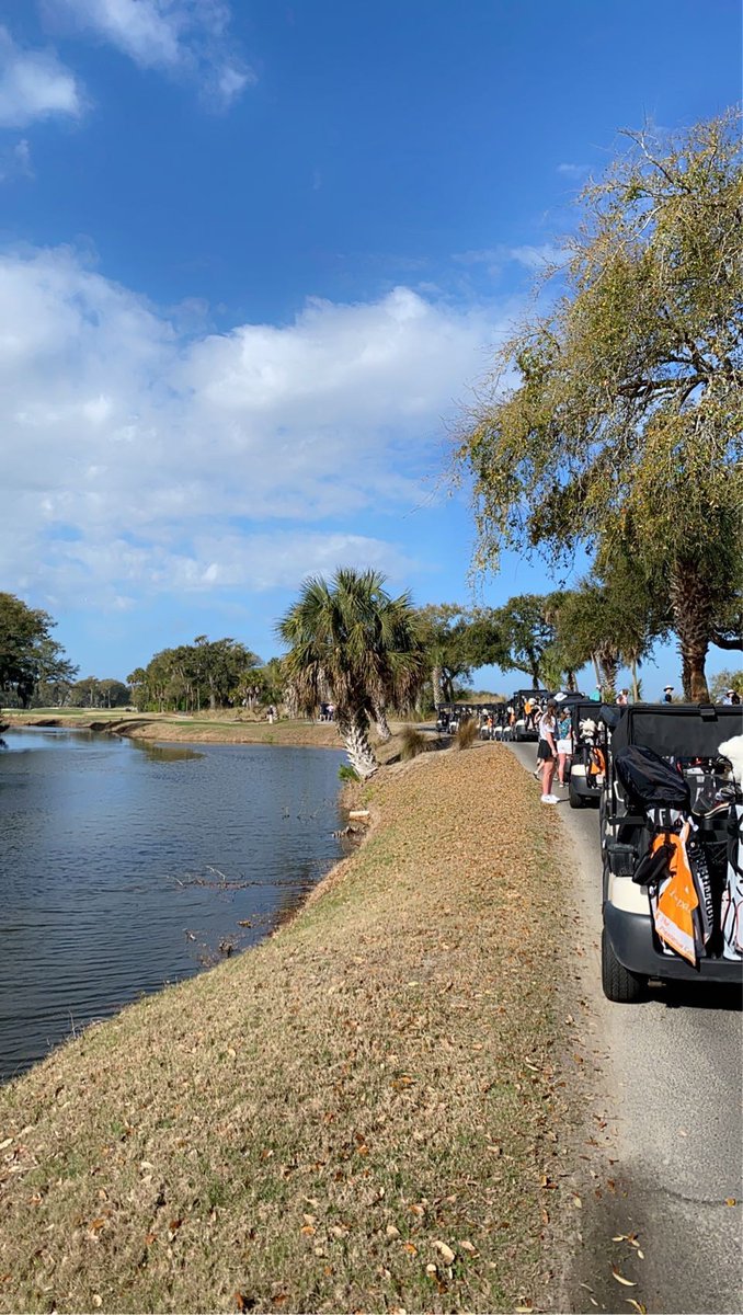 Our traditional Hawaiian themed practice round. Carts lined up for morning practice  round. First round action tomorrow at Wild Dunes, SC.