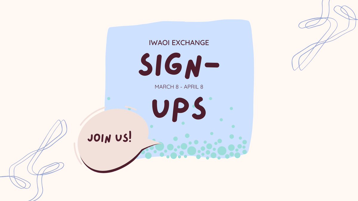 iwaoiexchange's tweet photo. Hey there fellow iwaoists! The time has come to sign-up for the IwaOi! Exchange! Fill up the form to join us!

https://t.co/TVhdBCS3n7 https://t.co/0JBSof1tSL