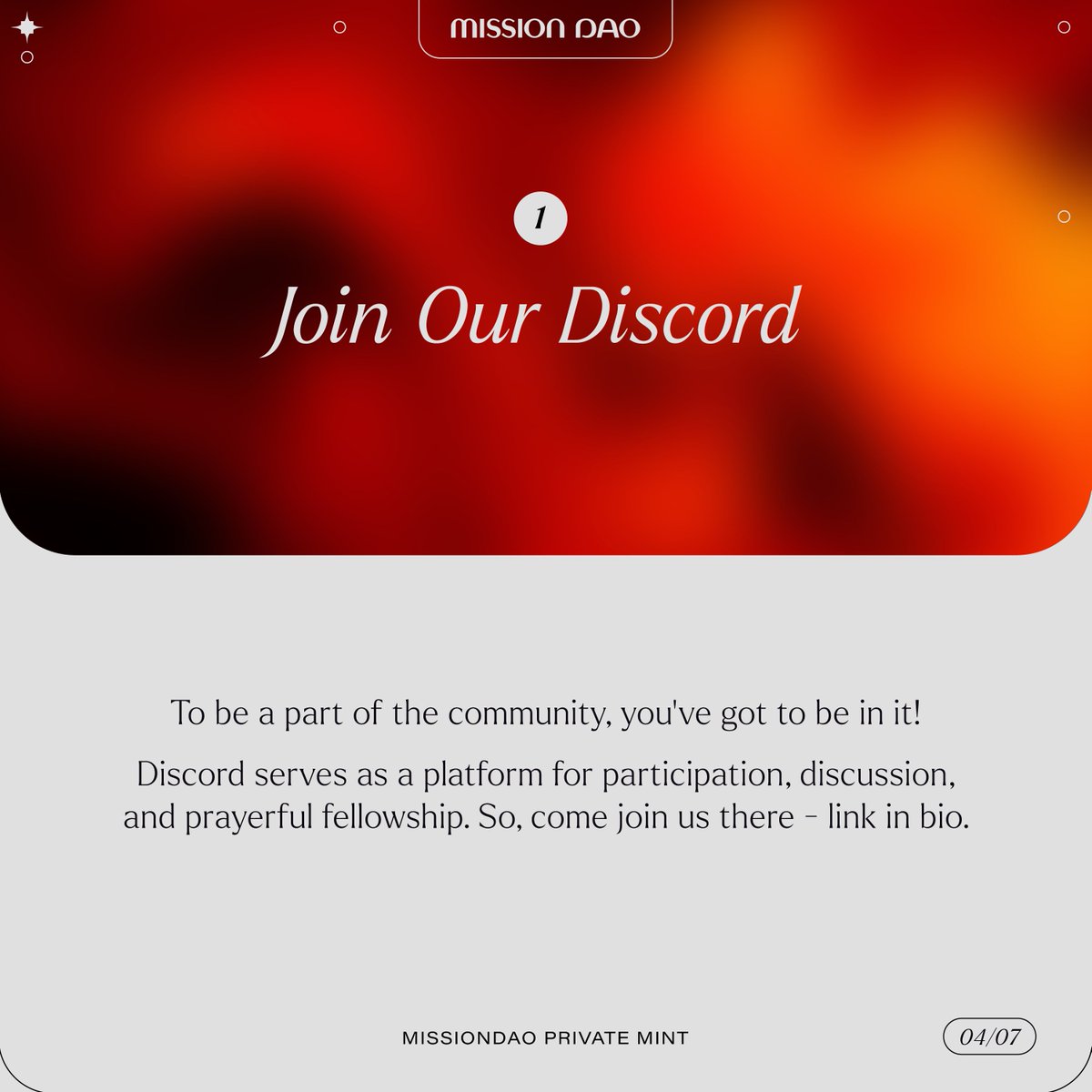 MissionDAO's tweet photo. MissionDAO Private Mint Announcement

Today, we’re here to announce that we’re opening up our Private Mint to you - our MissionDAO community. We’re so excited to have you join us on this journey to advance the Kingdom of God on Earth and in the Metaverse.

#cryptocurrency #crypto https://t.co/KQRPK58DNx