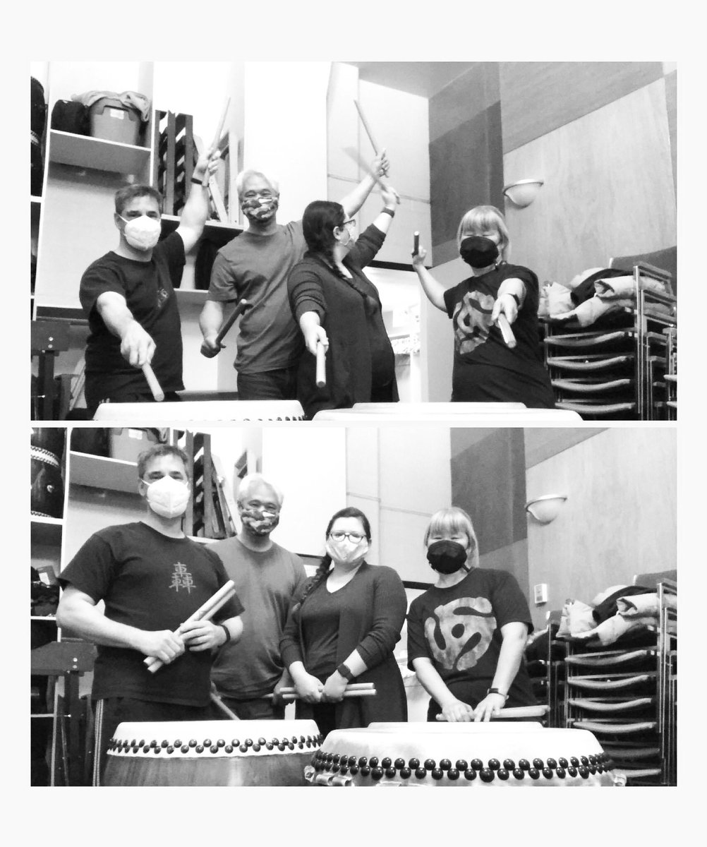AprilSora's tweet photo. Not only have we forgotten how to play #taiko… we’ve also forgotten how to take a picture!
#taikolove #backtotaiko #2years2long #needspractice #japanesecanadian https://t.co/DqYdPg0Voy