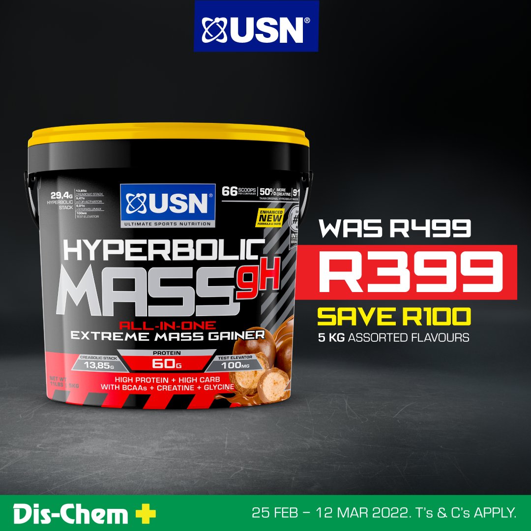 Dischem_LiveFit's tweet photo. SIZE is the PRIZEβΌοΈ π SAVE R100 on your 5kg @USNSA Hyperbolic Mass πͺ This all-in-one mass gainer aids muscle repair, recovery and gains. π
Valid 25 Feb - 12 March. @Dischem π While stocks last.
SHOP NOW π https://t.co/4xD29Ut7Kj
#livingfit #dischemsale #massgainer https://t.co/GEVeC9ujGT