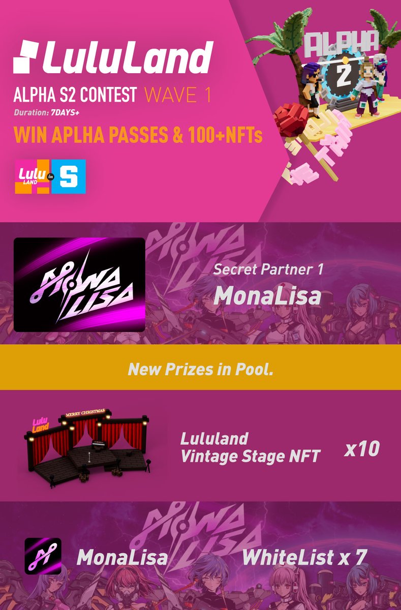 LuluLand_World's tweet photo. Lululand Alpha S2 Contest is updated!
More prizes were added to the pool!
Raffle when ends. Join below!
1⃣Follow @LuluLand_World
2⃣RT &amp; Tag 3 friends
3⃣Post a photo of your fav NFT in Alpha.
👉https://t.co/u6C3NK0o6J…
@TheSandboxGame @GameMakerFund @MonacoPlanet https://t.co/xUVLIxah5Q