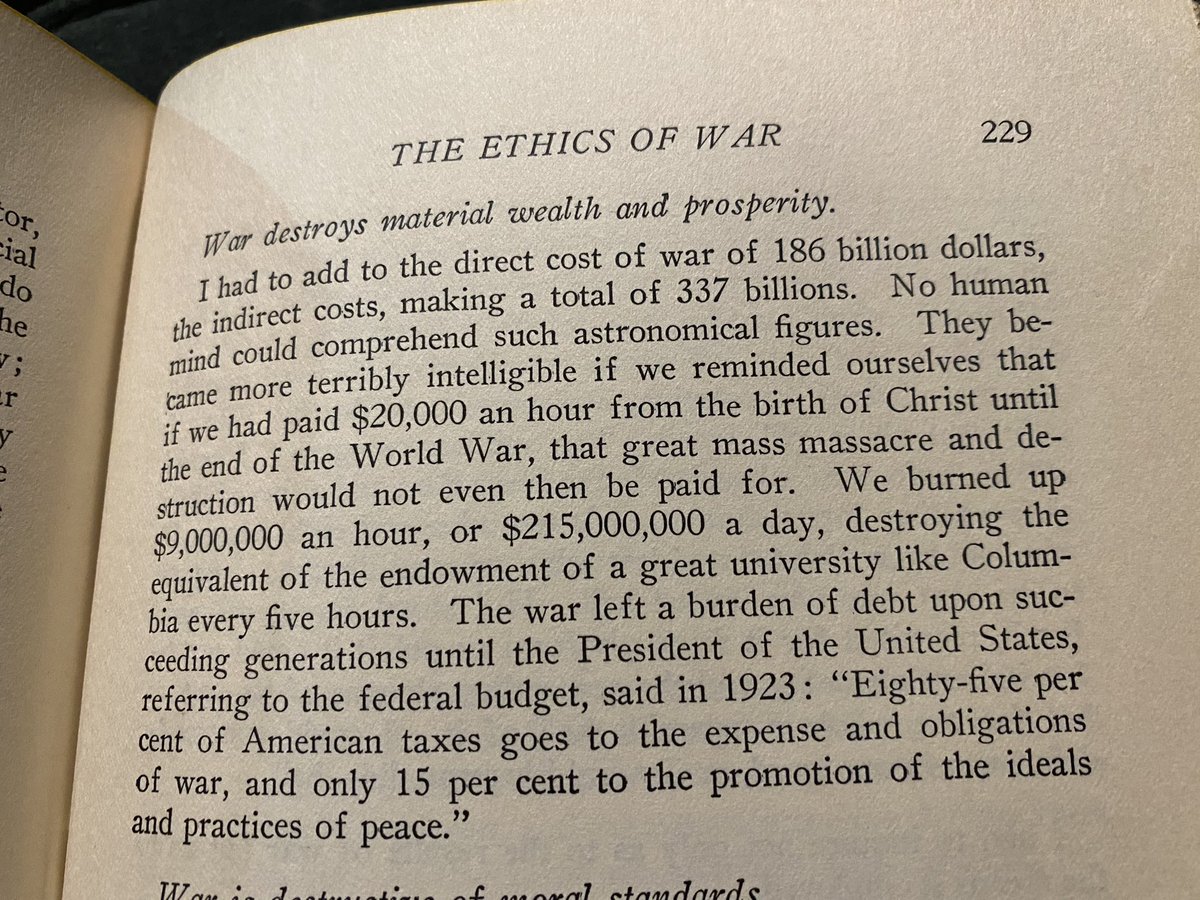 This book is from 1934, recounting the cost of WW1. Endless military budgets steal from the people and reinforce bloodshed. If we want a happy planet, none of us can afford war. #war #ukraine #pacifism #NoWarPlease