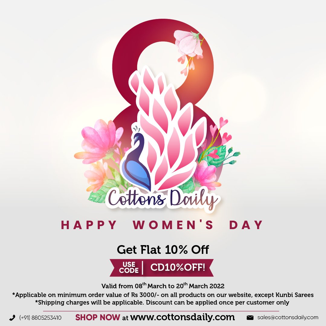 CottonsDaily's tweet photo. Happy Women's Day to all the incredible women! 

This year celebrate International Women's Day with Cottons Daily.
Shop now at https://t.co/VvvM648w22 and 𝐆𝐞𝐭 𝐅𝐥𝐚𝐭 𝟏𝟎% 𝐎𝐟𝐟! 
#womensday2022 #womensday #womensdayoffer #women #womenpower #internationalwomensday #fashion https://t.co/7YegnNVh7o