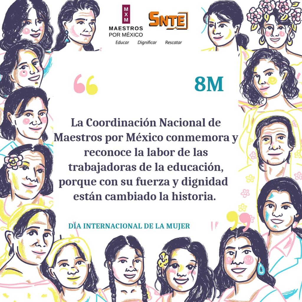 MxMSnte36's tweet photo. Conmemoramos el #DíaInternacionalDeLaMujer reconociendo la labor de las trabajadoras de la #educación, #Mujeres valiosas que son el eje de nuestra sociedad seguirán el rumbo de la historia por su valentía en la retoma de decisiones. 
👩‍🏫Ellas merecen respeto y respaldo #8M https://t.co/2dYiPoNur7