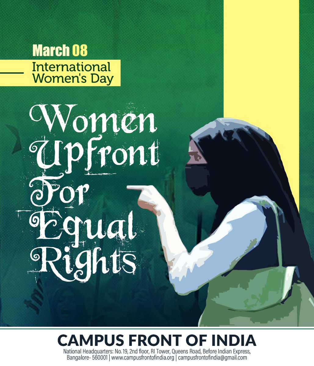 CampusFrontInd's tweet photo. March 08

Wishing Happy #InternationalWomensDay

Women Upfront
For Equal Rights

Campus Front of India https://t.co/DtCicfz8Hh