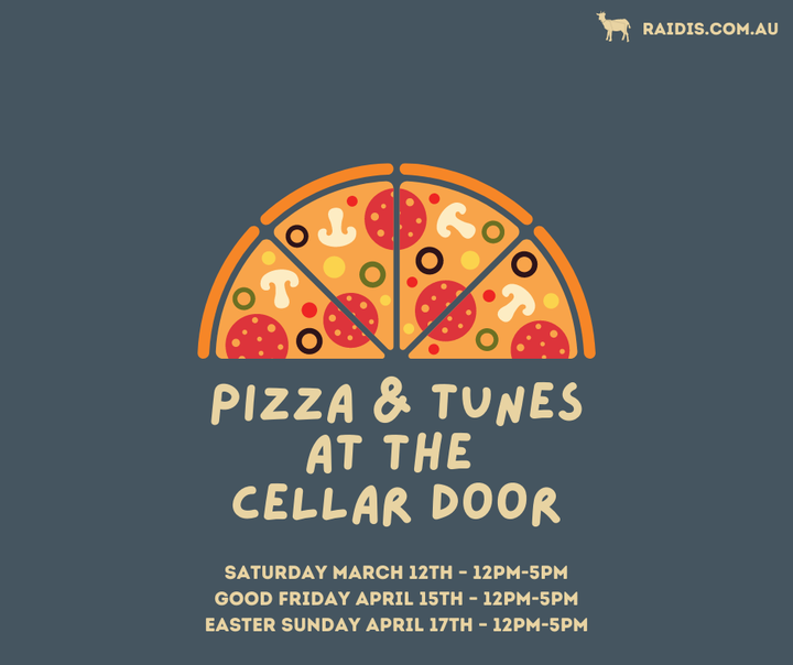 Join us for freshly made wood oven pizza, Coonawarra wines and great tunes🍕 🎶 🍷

Saturday - MARCH 12th - 12 pm-5 pm, for Pizza and Tunes at the Cellar Door.

BOOK NOW - bit.ly/3fVL0AA

#raidisestate #coonawarra #wine #southaustralia