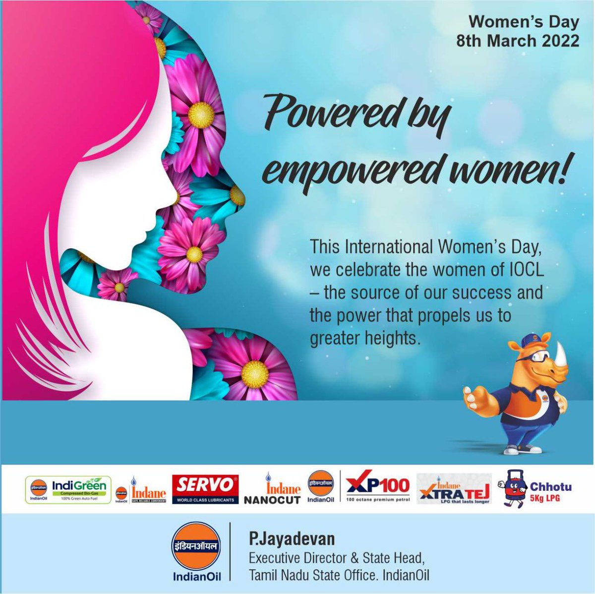 EDTamilNadu's tweet photo. Powered by empowered women. This #InternationalWomensDay2022 we celebrate the women of IndianOil- the source of our success &amp; the power that propels us to greater heights. #HappyWomensDay @HardeepSPuri @ChairmanIOCL @DirRnD_iocl @DirHR_iocl @DirMktg_iocl @DirR_iocl https://t.co/dS2LQV4Wk3