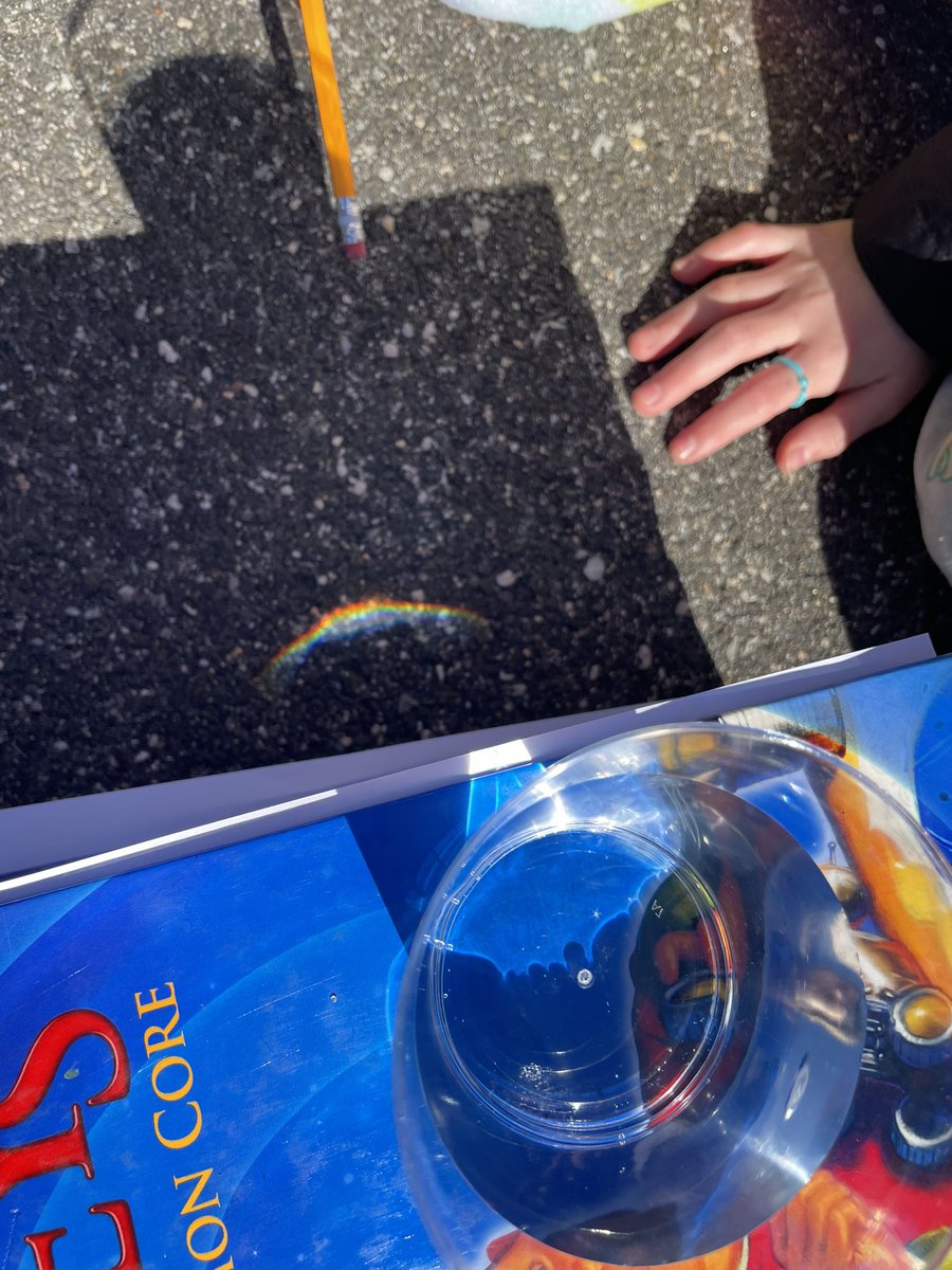 _amander203's tweet photo. Sunny days call for taking science lessons outside! What a perfect way to end our unit on light, exploring how rainbows are made. 🌈  #mysteryscience #4thgrade https://t.co/FvZ2oIraHm