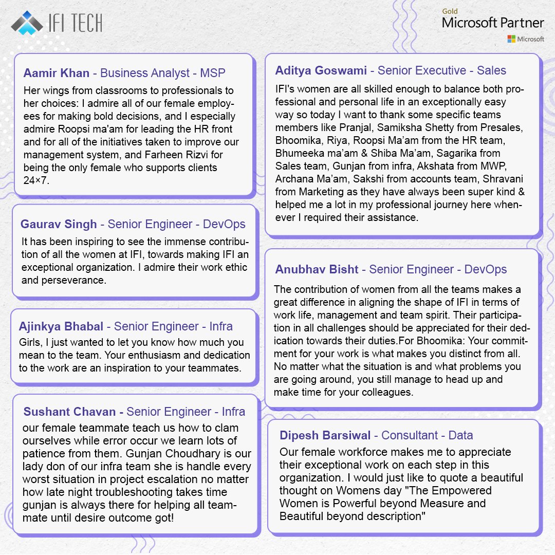 IFITech's tweet photo. Celebrating the contribution of our Wonder Women in always keeping IFI Tech a step ahead.
Here's what our COOL dudes have to say about our Wonder WOMEN. Wishing all of the Wonder Women in and outside IFI Tech, a very Happy Womenโs Day!
#IFITech #happywomensday https://t.co/vSu8Hvd00N
