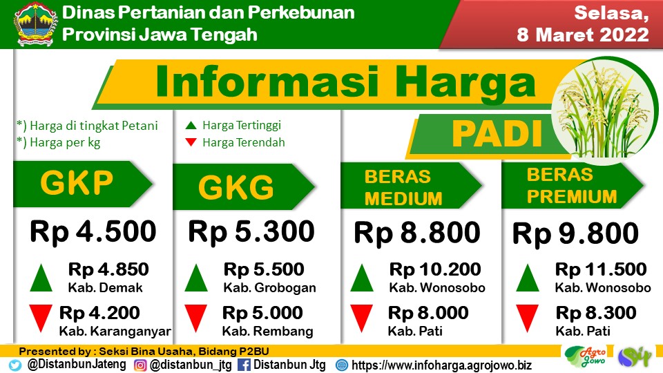 distannakjateng's tweet photo. Berikut kami sampaikan Laporan Rata-rata Sebaran Harga Komoditas Pertanian &amp; Perkebunan di tingkat petani di Jateng, Selasa,08 Maret 2022(Thread).

@ganjarpranowo
@ClpSupriyanto
@DaniHaroenbr
@mahendra_opik
@provjateng
@Bapeltan_Jtg
@thlpoptjateng
@bbtphbanyumas

#JatengGayeng https://t.co/zRZVKwsma0