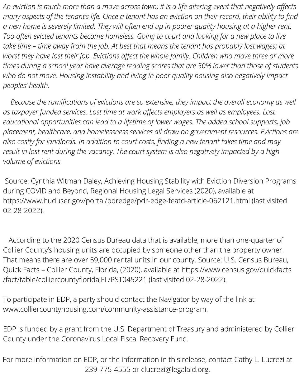 Via <a href="/LegalAidCollier/">Legal Aid-Collier</a>: “Eviction Diversion Program launches in Collier County to help residential tenants and landlords discuss and potentially settle residential  disputes without having to go before a judge.”