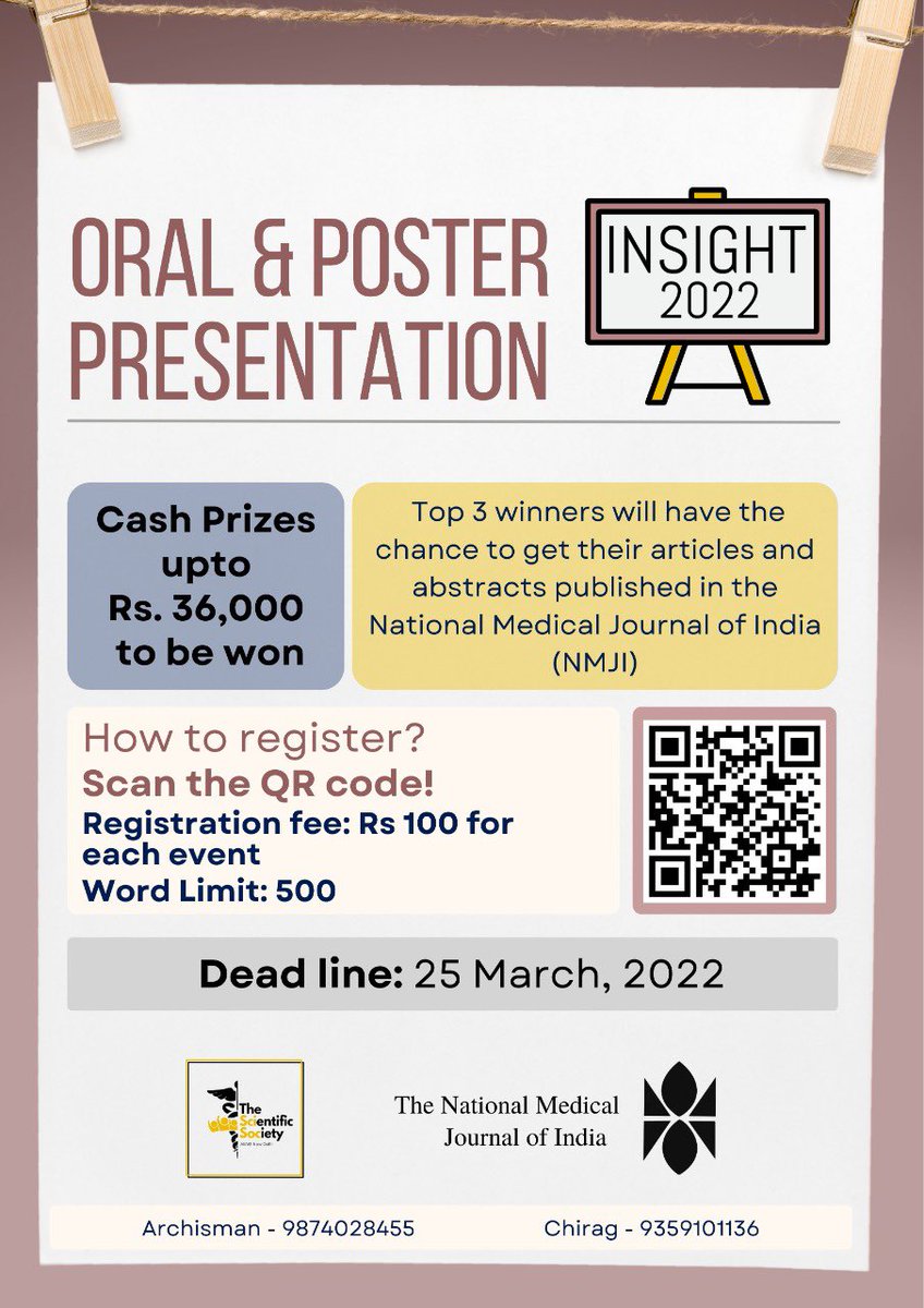 First event in InSight 2022 has started registrations. Many more to join soon. Stay updated : linktr.ee/insightaiims or follow on Insta. 

#medlife #workshop #MUN #AIIMSDELHI #conference #aiims #sciencefestival #talkshow #mbbs #medquiz #Insight <a href="/AIIMS_UGs/">AIIMS UnderGraduates</a>