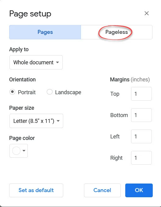 appdkt's tweet photo. Google docs new pageless feature

Benefits:
✅No wide restriction
✅No page breaks
✅Infinitely wide tables
✅Images not restricted by page width
✅Basically, it is docs designed for the screen age, not the printed page age.

Google announcement: https://t.co/md0ia4PQqd https://t.co/XZY29s7Tvf