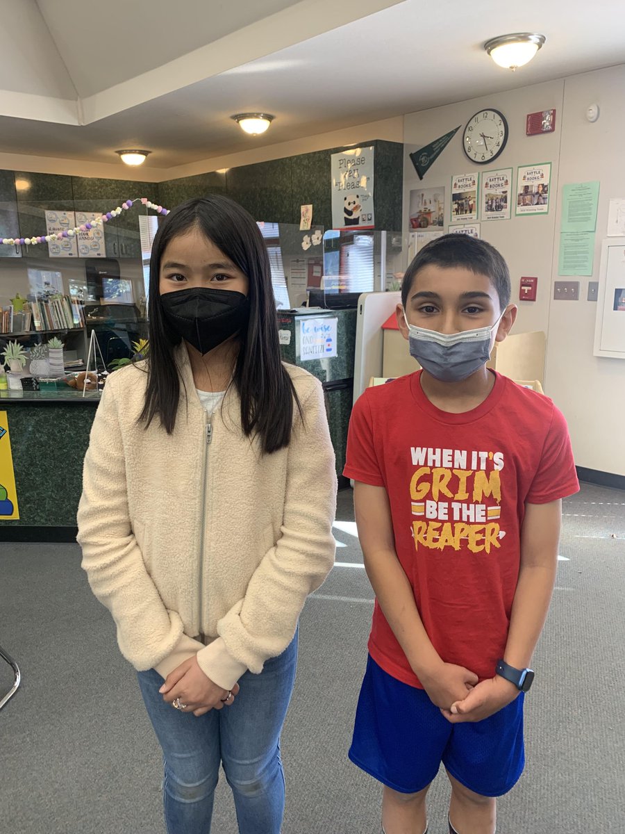 Congratulations to Khloe Lam [Mrs. Weisz's class] & Sid Ghimire [Mrs. Broschard's room] for being the top 2 spellers at our Spelling Bee today! They had some tough competition! Everyone did a great job!! They move on to the virtual Solano County Spelling Bee on Sat., 3/26/22.