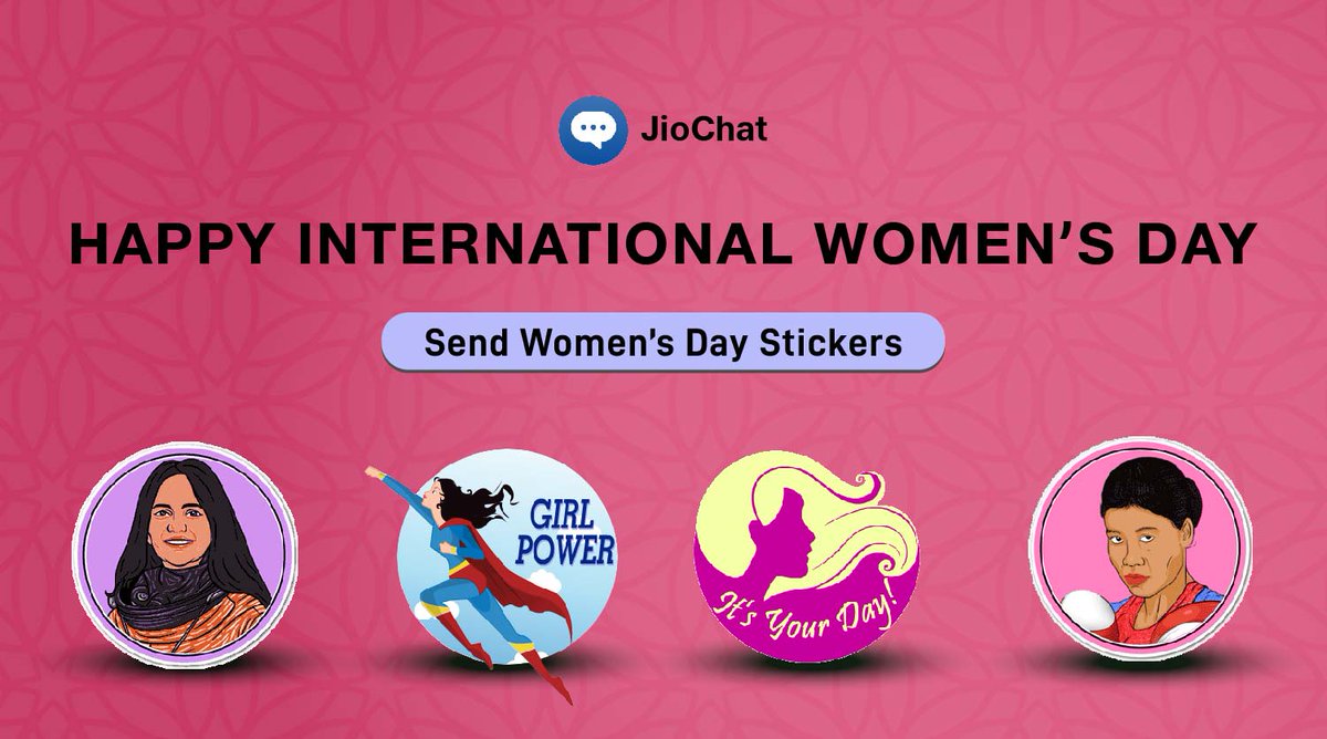 Celebrate the women in your life by sharing these themed stickers to make their day memorable. Download JioChat Now: JioChat.com/get #WomensDay2022