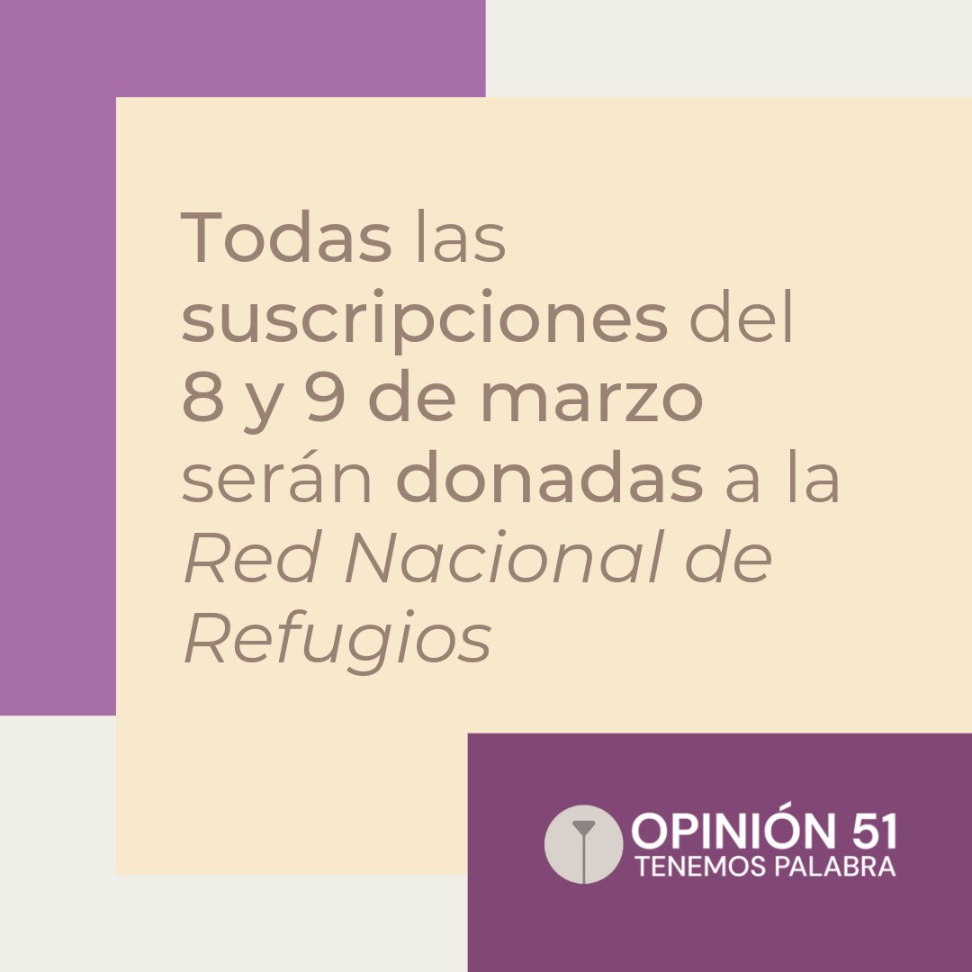✍🏼 Suscríbete hoy a Opinión 51 y apoya la valiosa labor de la Red Nacional de Refugios [<a href="/RNRoficial/">Red Nacional de Refugios, AC</a>] a favor de las mujeres víctimas de violencia.
 
| #Opinión51 |
 
🔗 opinion51.com/subscribe