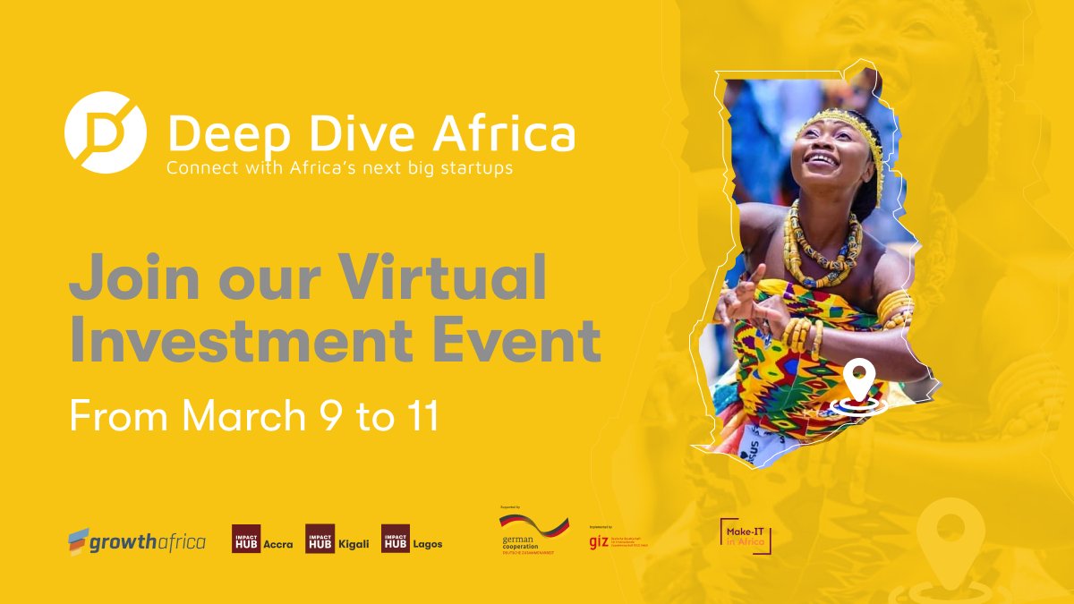 #DeepDiveAfrica | 🚨 LAST DAY to reserve your seat at Deep Dive Africa's final #DemoDay &amp; #DealRoomEvent!

Book your slot and be part of Africa's biggest regional investment event, showcasing amazing investment-ready startups.

Sign up TODAY! bit.ly/DDAInvestmentE…