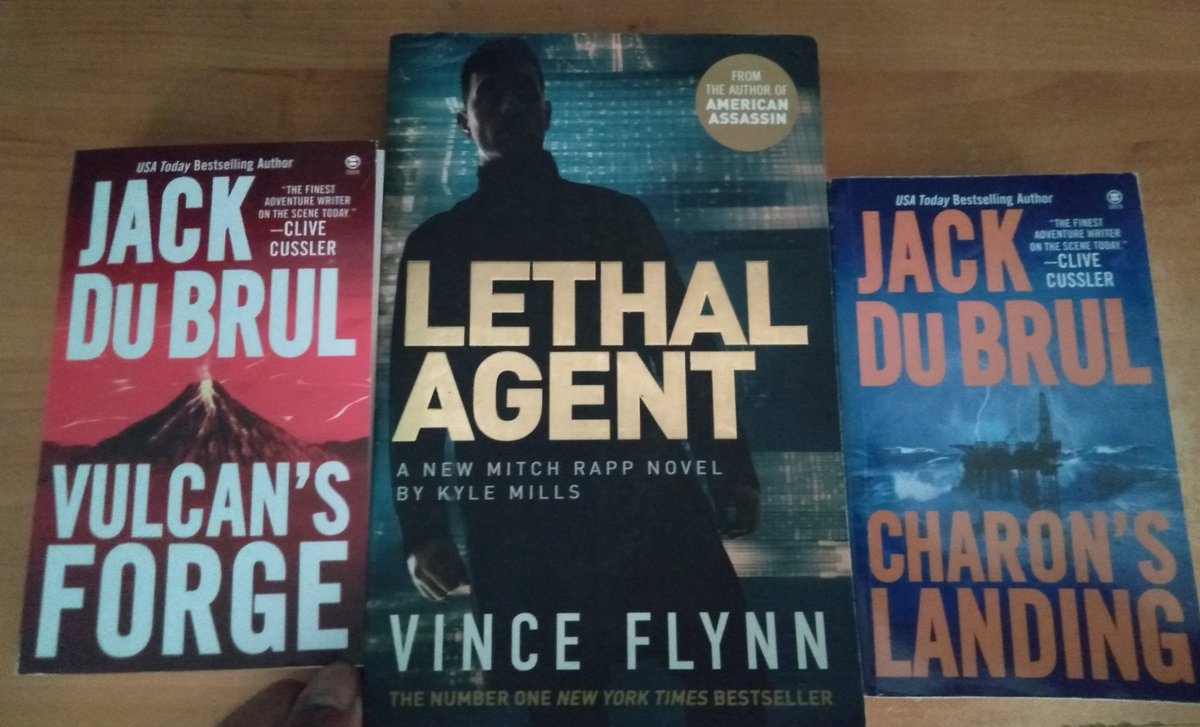 KronosAnanth's tweet photo. My first #bookhaul of the year from a month ago. ๐
#LethalAgent by @KyleMillsAuthor/@VinceFlynncom, a #MitchRapp thriller,
and #VulcansForge & #CharonsLanding by #JackDuBrul, the 1st two #PhillipMercer action adventure epics. https://t.co/rHYhOLs2og