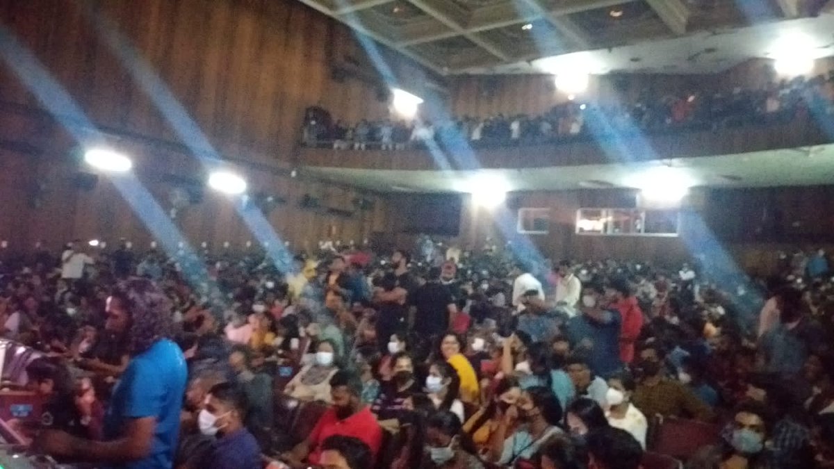 • #ThaanaSerndhaKoottam 🔥💥 

Scenes Inside Saritha Theatre..!
 Kerala Fans Waiting For @Suriya_Offl ♥️ #EtharkkumThunindhavan #Suriya