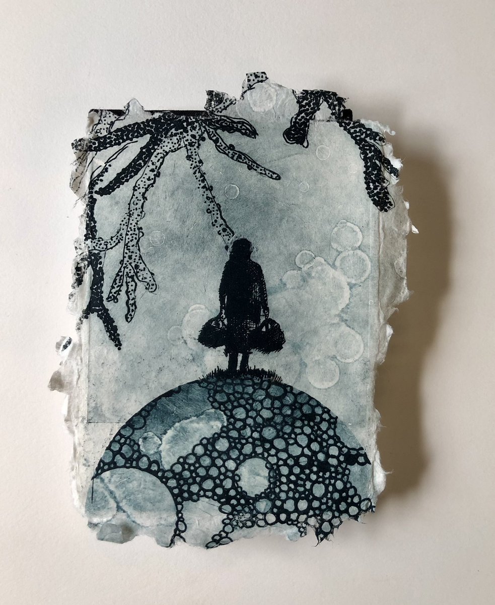 SewardsLisa's tweet photo. International Women’s Day #IWD22 “she’ll cross the waters and sea forests”, small etching maquette on handmade paper for new work in progress #etching #woman #ecologicalmigration https://t.co/4WX3PF7ANL
