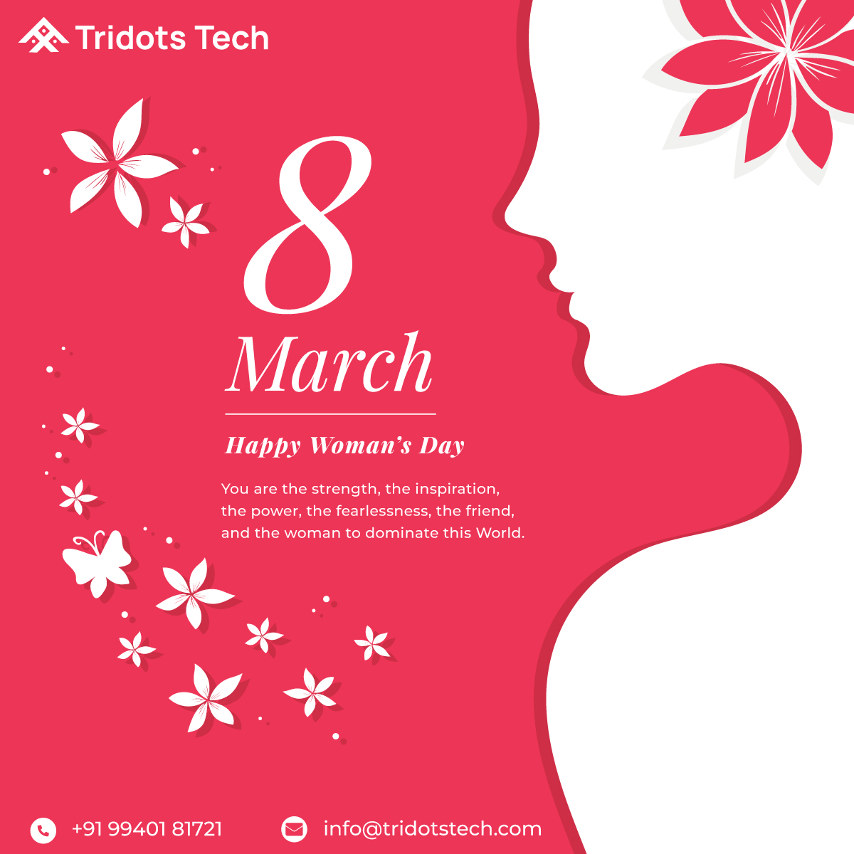 Tridots_tech's tweet image. Tridots Tech Wishes a Happy Women&apos;s Day to all the incredible women! Shine on.... Not just today but everyday!

Visit our website- tridotstech.com
Call @ +91 99401 81721

#HappyWomensDay #Motherhood #Womanhood #WomensDay2022 #EcommerceWebsite #WebsiteDevelopmen