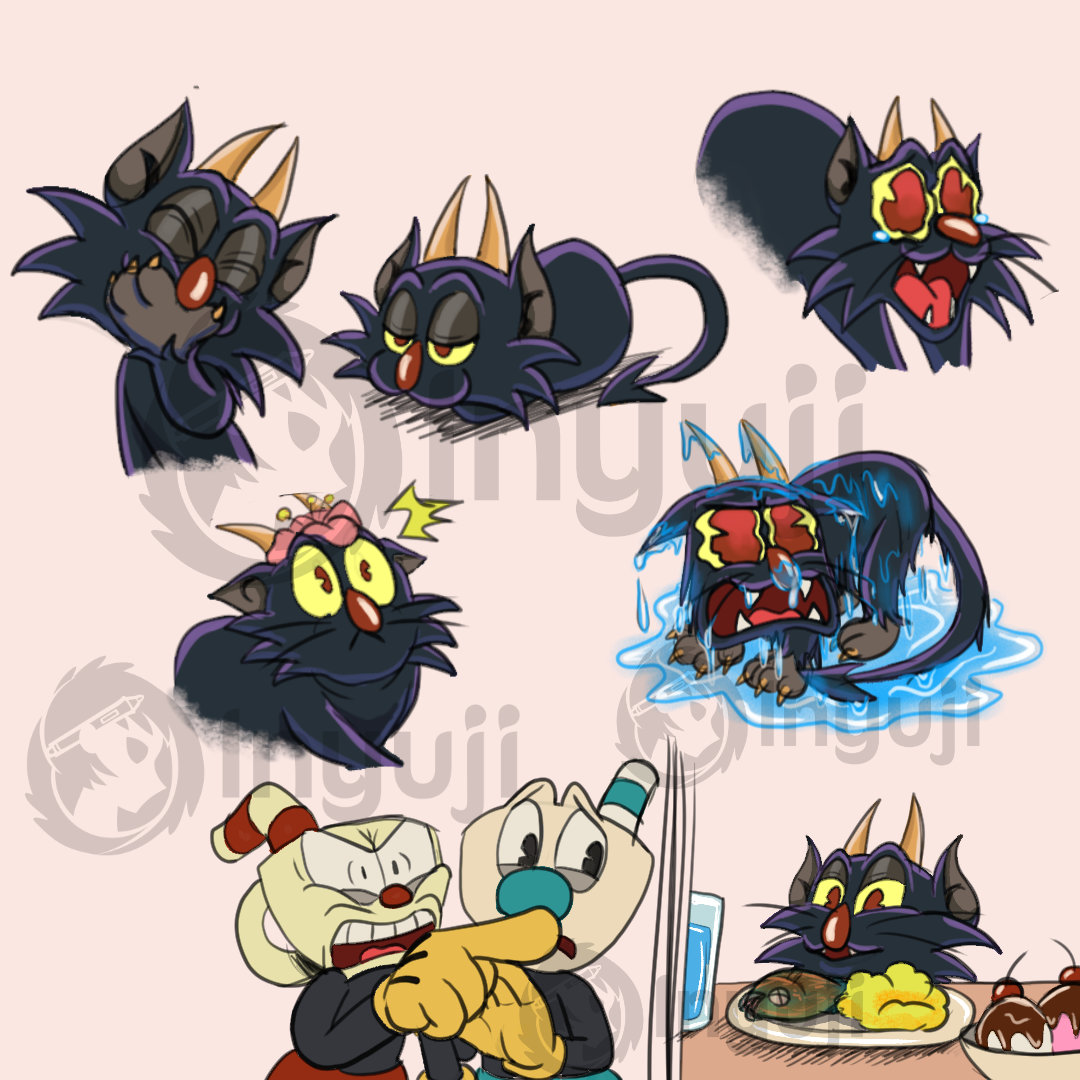 inyujidraws's tweet photo. closeups of the #devilkitty sketches I worked on during stream. sometimes stream at https://t.co/TJdmQr4zSJ #cupheadshow #cupheaddevil #cupheadandmugman https://t.co/xuVAO5Zr7l