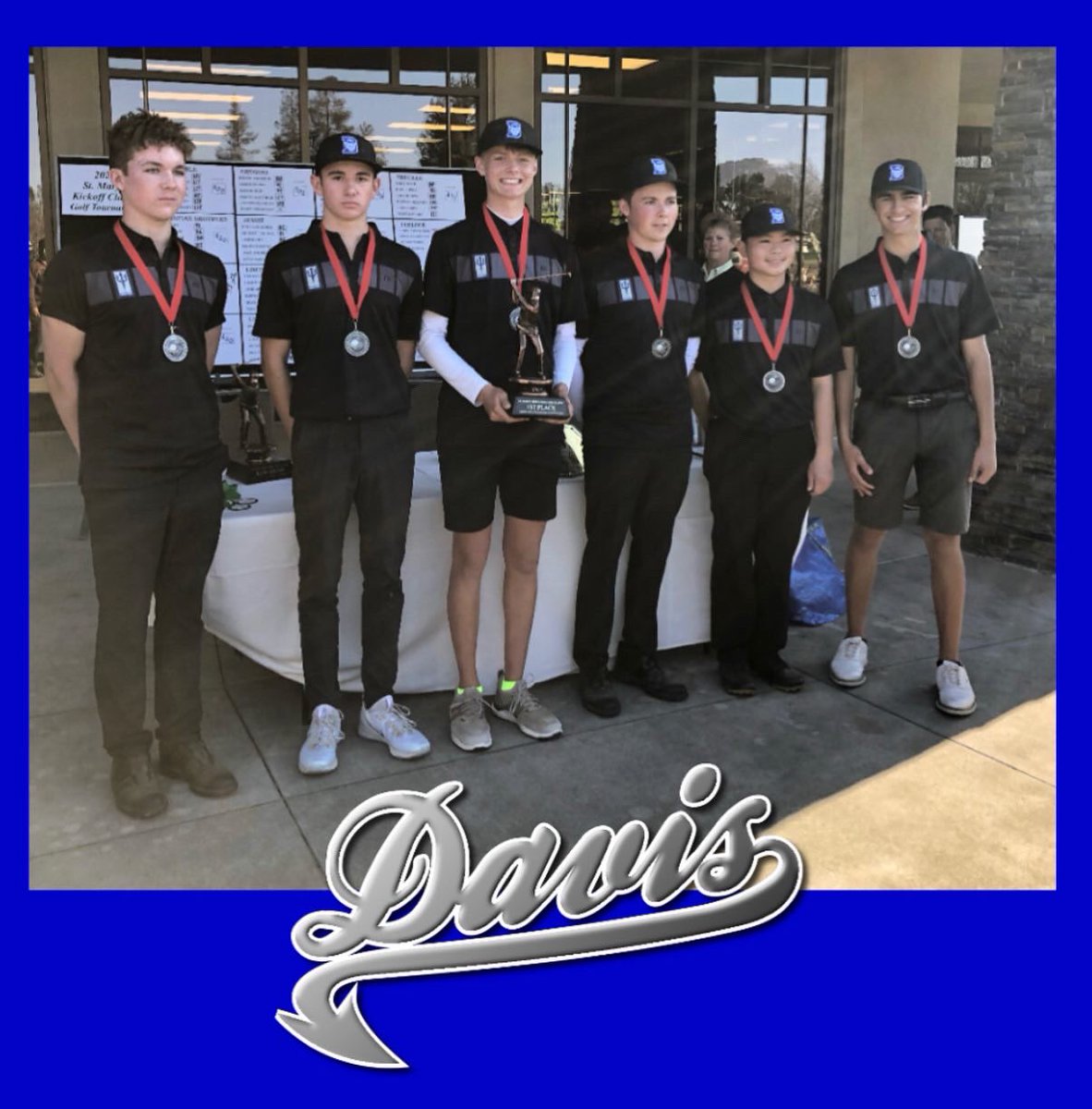 DavisHSgolf's tweet photo. School vehicle break down this morning didn’t faze the hoofin Blue Devils. Placed 2nd out of 17 in cold and windy conditions. https://t.co/Ab6mQjvxQo