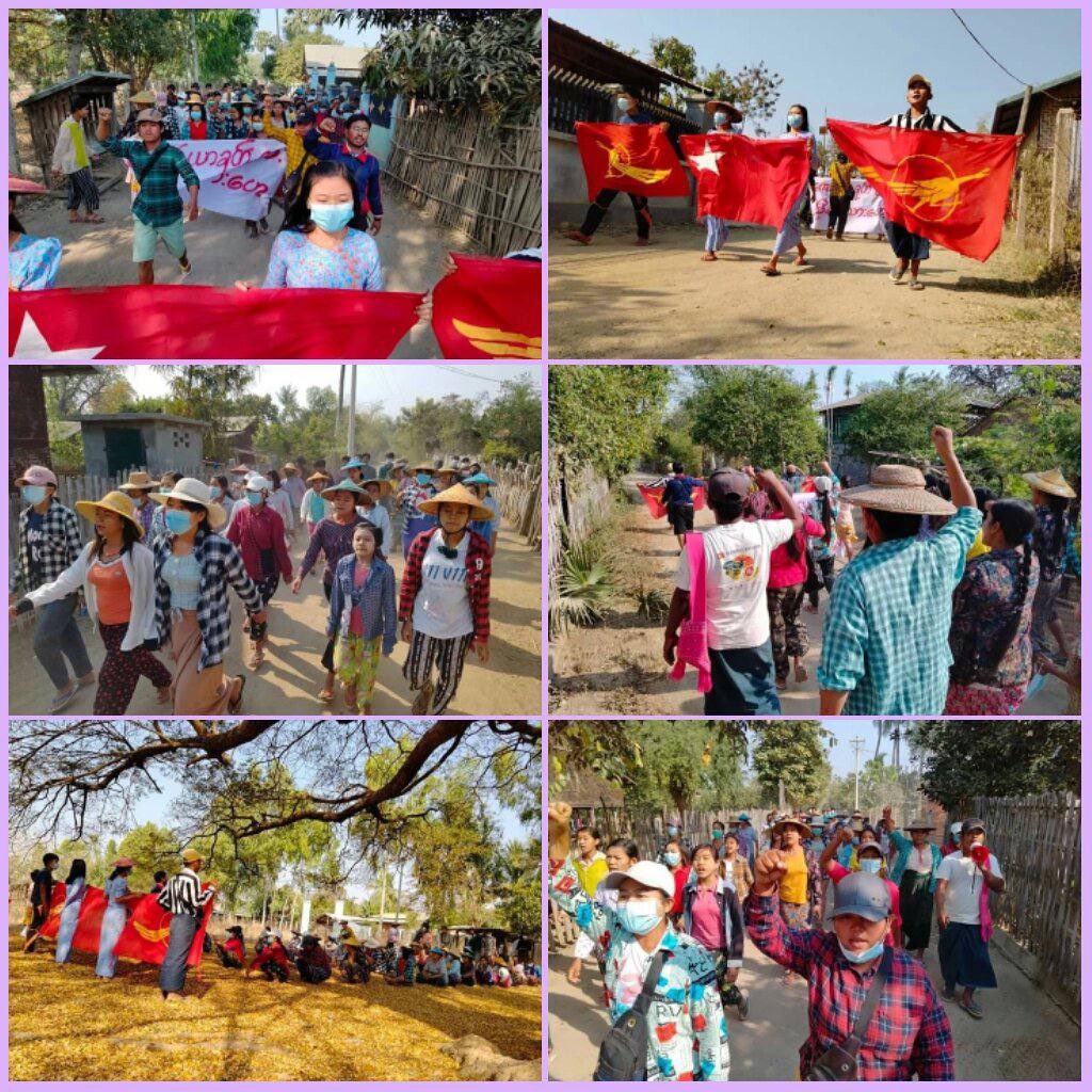 Anti Coup residents from the eastern Yinmarpin and northern Sarlingyi came out with strong morale to lead the 363rd day of collective villages strike against military dictatorship.  #WarCrimesOfJunta #2022Mar8Coup #WhatsHappeningInMyanmar
