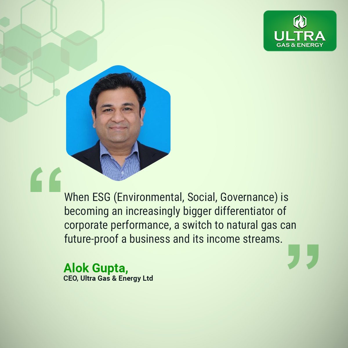 UltraGasEnergy's tweet photo. Acknowledging the government's conscious effort to make natural gas - the energy of the future, Alok Gupta, CEO, Ultra Gas &amp; Energy Ltd shares his insights on striking the right balance between emissions reductions and greater industrialisation.

Read: https://t.co/pbEJYLdb6g https://t.co/Cf3L5uRbfA