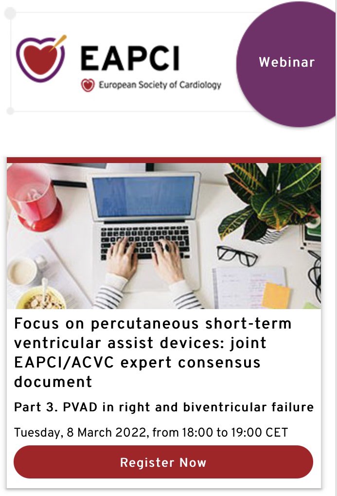 ACVCPresident's tweet photo. Tonight!
Joint webinar with #EAPCI_ESC on percutaneous ventricular assist devices - Part 3. PVAD in right and biventricular failure!
Join us tonight!
https://t.co/YrDM522cNE https://t.co/pbxjvM7xGT