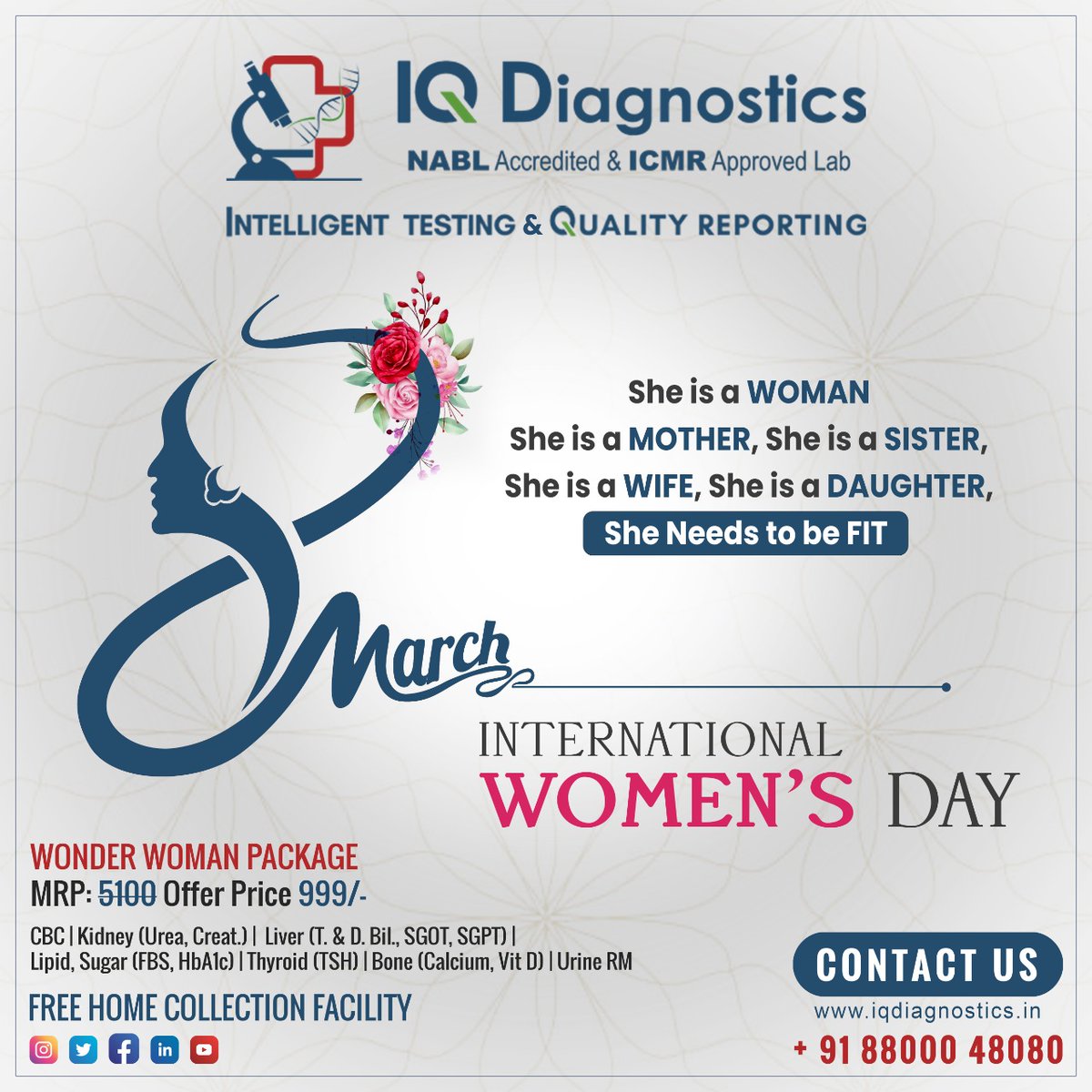 IQDiagnostics wishes you Happy Women's Day. #womensday #women #internationalwomensday #womenempowerment  #womenpower #happywomensday  #Pathology #Diagnostics #iqdiagnostics #Healthcheckups #diagnosticlabs #pathlabs #diagnosticservices #testingservices 
#labinnoida #Noida