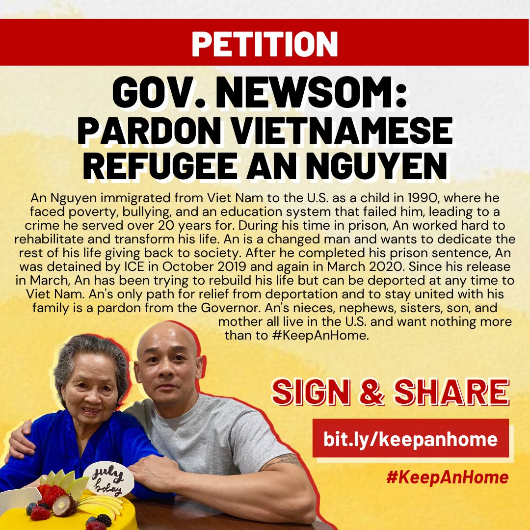 peoplesbudgetoc's tweet photo. Help us share An Nguyen story and urge Governor Newsom to prevent An’s deportation by granting him a pardon. Help us #KeepAnHome!

Sign and share the petition here: https://t.co/qJkVXhvFIt https://t.co/OJFGyLXRwj