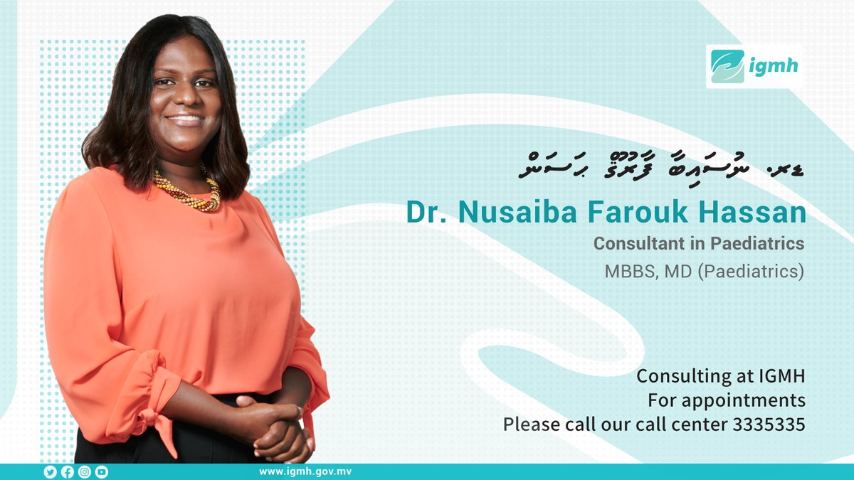 Meet our new consultant in Paediatrics, Dr. Nusaiba Farouk Hassan.

For appointment booking, please contact 3335335.