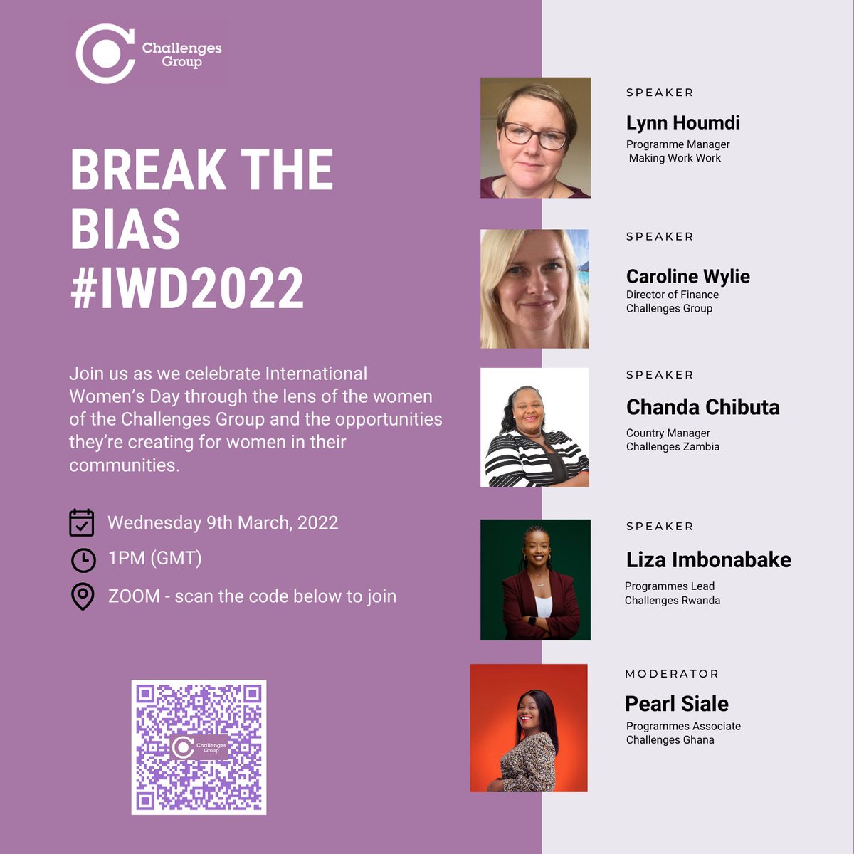 ChallengesGroup's tweet photo. Join us as we celebrate #IWD22 with the women that shape the work we do at the #ChallengesGroup.
Get to know the projects they’ve developed to support women in their communities to #BreakTheBias.
Scan the QR code below to join the conversation and share your perspective! https://t.co/0ubkFwBYPH
