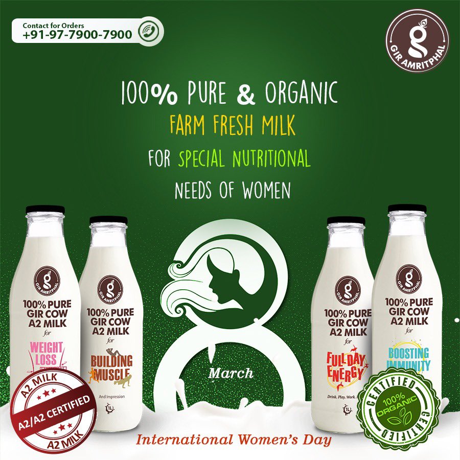 amritphal's tweet photo. Healthy women are the cornerstone of healthy societies.

Gir Amritphal Desi Gir Cow Organic A2 Milk- A powerhouse of Calcium, healthy fats, and essential nutrients to keep them fit and healthy.
#giramritphal #dairy #milk #organic #womensday2022 #InternationalWomensDay https://t.co/zwkd3gGTLF