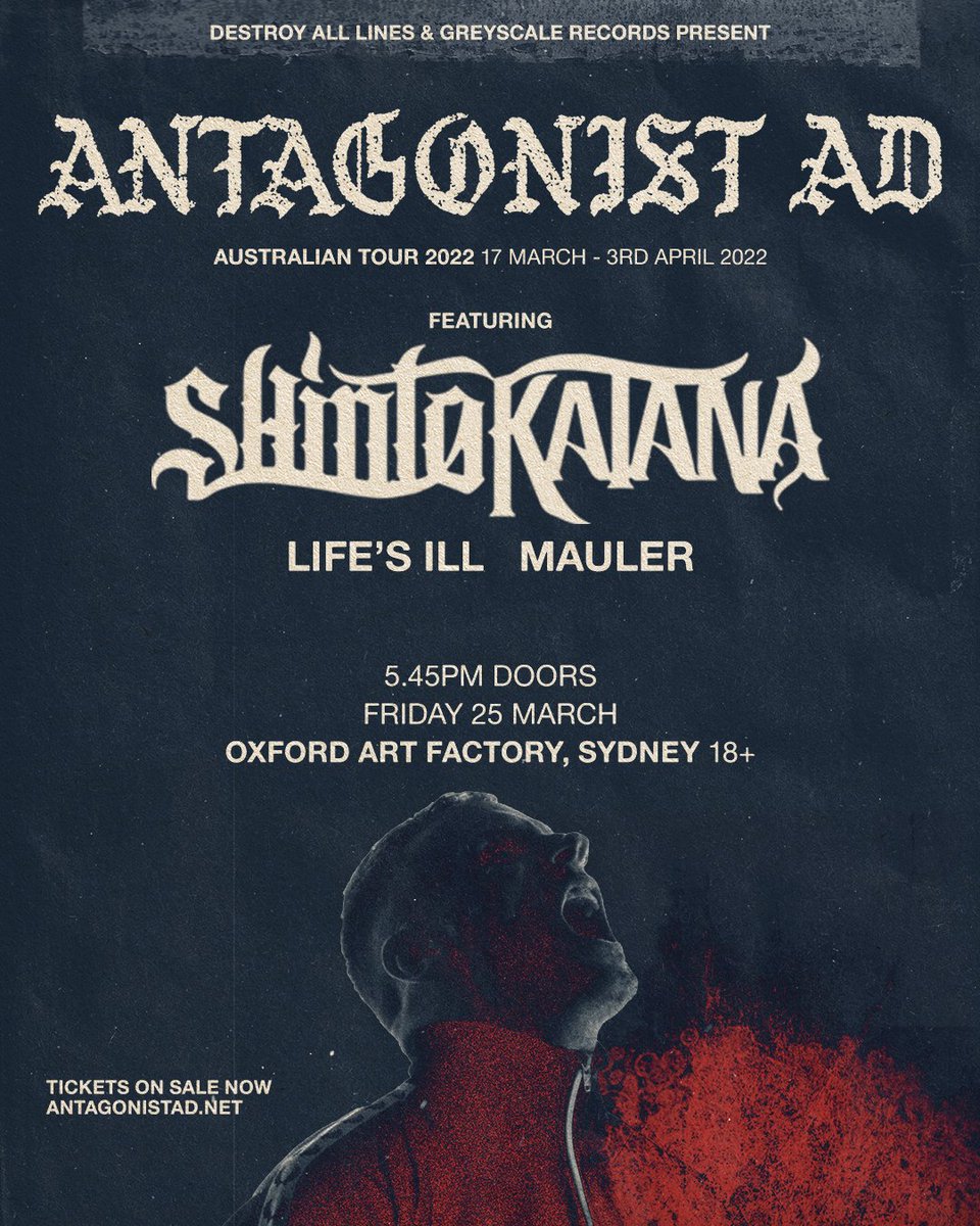 Back for 2022 and again in the city of Sydney. March 25 at <a href="/the_OAF/">OXFORD ART FACTORY</a> with <a href="/AntagonistAD/">Antagonist AD</a>, <a href="/shintokatana/">Shinto Katana</a> and <a href="/lifesillmusic/">𝖑𝖎𝖋𝖊’𝖘 𝖎𝖑𝖑</a>