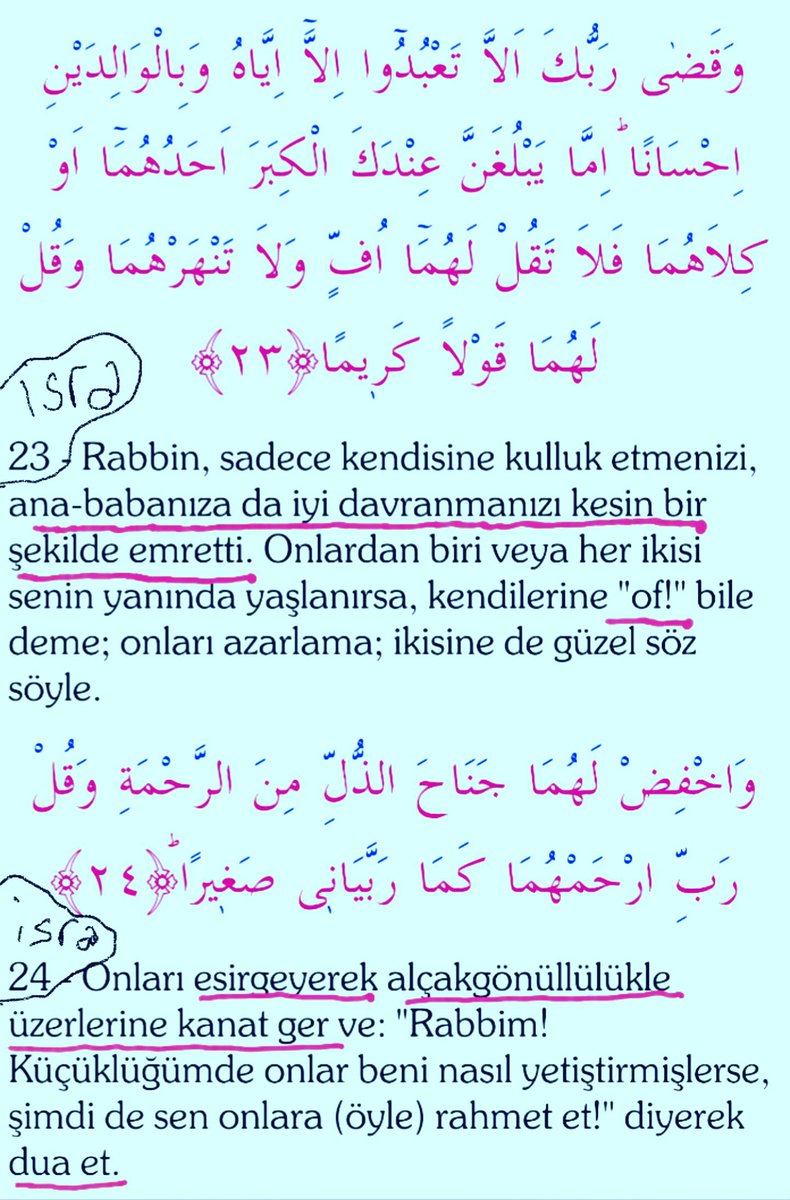 Allah'u teâlâ;
Anne babaya iyi davranmayı Allah'a kullukla birlikte almış.
Mevzu derin.
Ana babaya gerektiği değeri vermeyenler aman dikkat...

(#İsra #Suresi/ 23.ve 24.#Ayet)