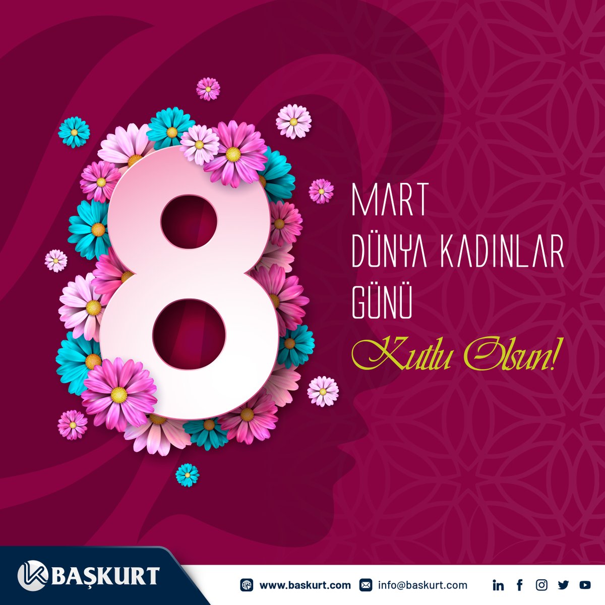 Başkurt Ailesinde çok önemli bir yere sahip olan, gücümüze güç katan tüm kadın çalışanlarımızın ve tüm Dünya kadınlarının "8 Mart Dünya Kadınlar Günü" kutlu olsun!..

#8mart #8martdünyakadınlargünü #dünyakadınlargünü #kadınlargünü #sekizmart