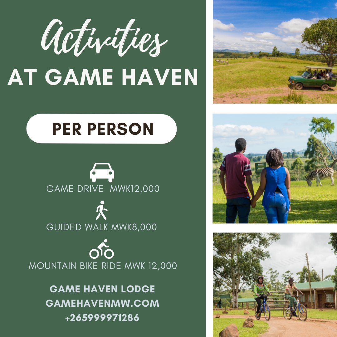 Give us a call or WhatsApp on 0999971286 to find out all about our activities.
#gamehavenlodge #activities #thegreatoutdoors #active #weekends #funwiththefamily #Malawi #getoutofthecity #gamepark #wildlife #noplacelikeit #Bvumbwe #activities