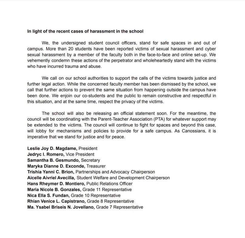 JedrycRomero's tweet photo. In light of the recent cases of harassment in the school

🚩TW: Sexual Harrasment https://t.co/NQtwnZYXyM